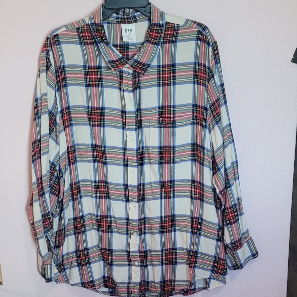Women's GAP Flannel Shirt XXL Plaid Long Sleeve Button Down "The Easy Shirt"